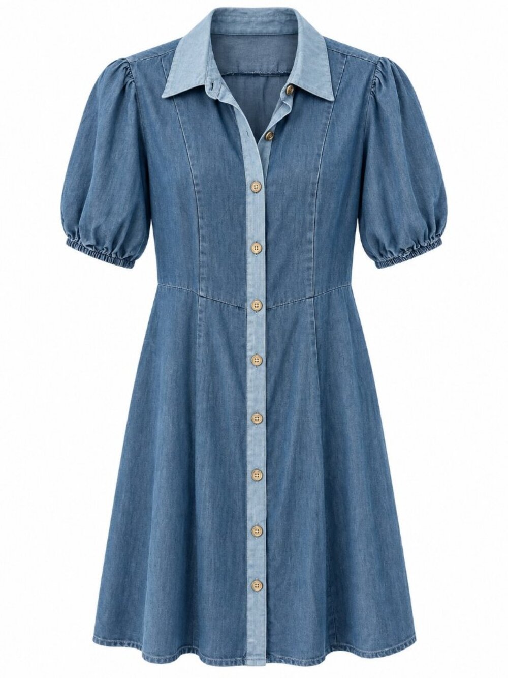 Hope and Harlow Denim Puff Sleeve Button Front Mini Dress Chambray Collared M
